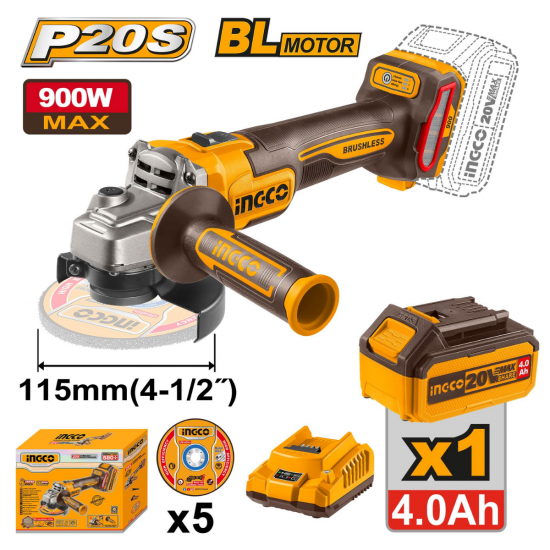 Special - Ingco Cordless Angle Grinder 900W 115MM 20V Kit Special - Ingco Cordless Angle Grinder 900W 115MM 20V Kit