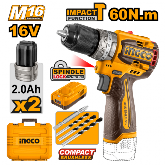 Ingco Cordless Impact Drill 60Nm 16V Kit Ingco Cordless Impact Drill 60Nm 16V Kit