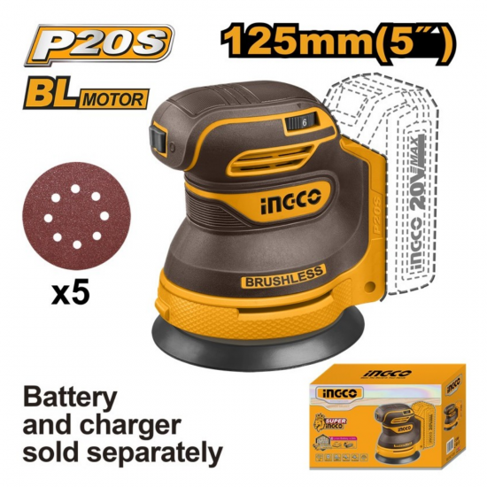 Ingco Cordless Random Orbit Sander 125MM 20V (Tool only) Ingco Cordless Random Orbit Sander 125MM 20V (Tool only)