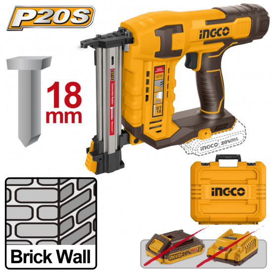Ingco - Ingco - 20V Lithium-Ion Cordless Brick Nailer Ingco - Ingco - 20V Lithium-Ion Cordless Brick Nailer
