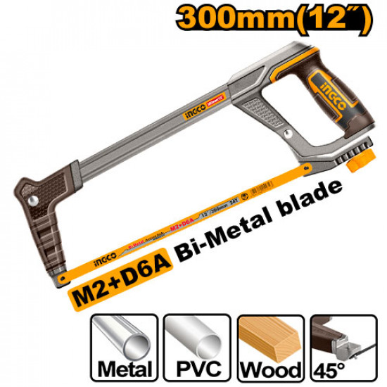 Ingco Hacksaw Frame 300Mm Incl M2+D6A Bimetal Blade Ingco Hacksaw Frame 300Mm Incl M2+D6A Bimetal Blade