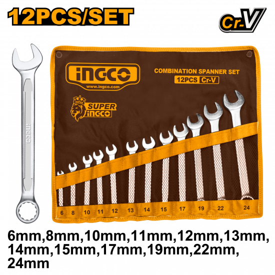 Ingco - Combination Spanner Set - 12 Pieces (6 - 24Mm) Ingco - Combination Spanner Set - 12 Pieces (6 - 24Mm)