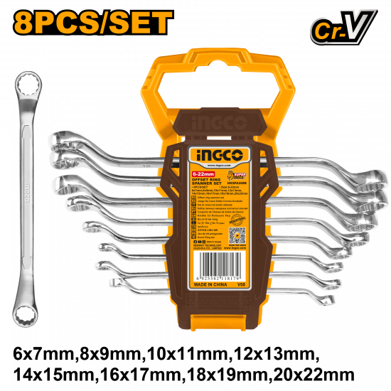 Ingco - Offset Ring Spanner Set - 8 Pieces Ingco - Offset Ring Spanner Set - 8 Pieces