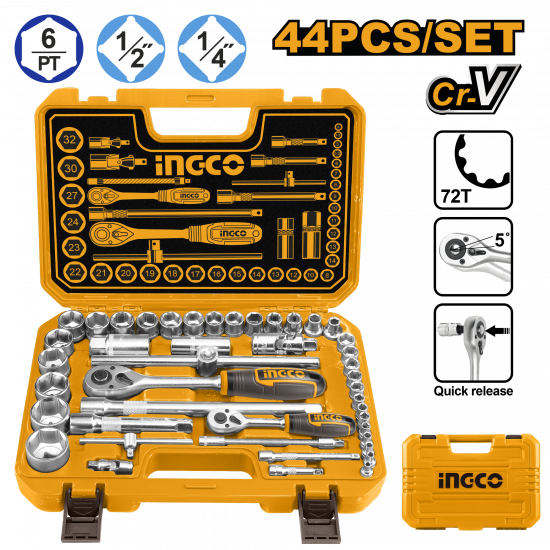 Ingco Socket Set 1/4" 44Pcs Ingco Socket Set 1/4" 44Pcs